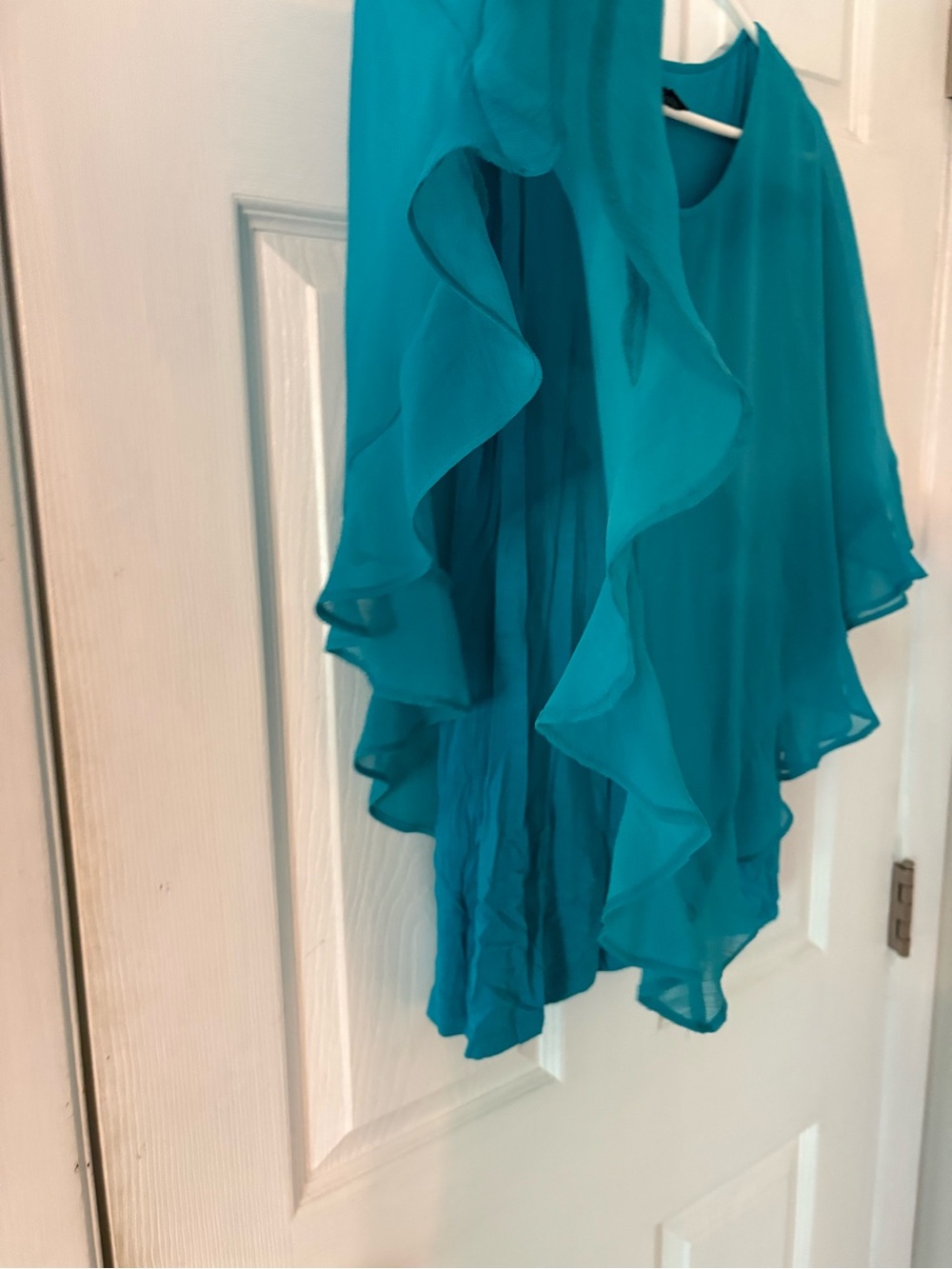 Teal Chiffon Poncho Blouse Flutter Sleeve Overlay Top Medium - Picture 7 of 9